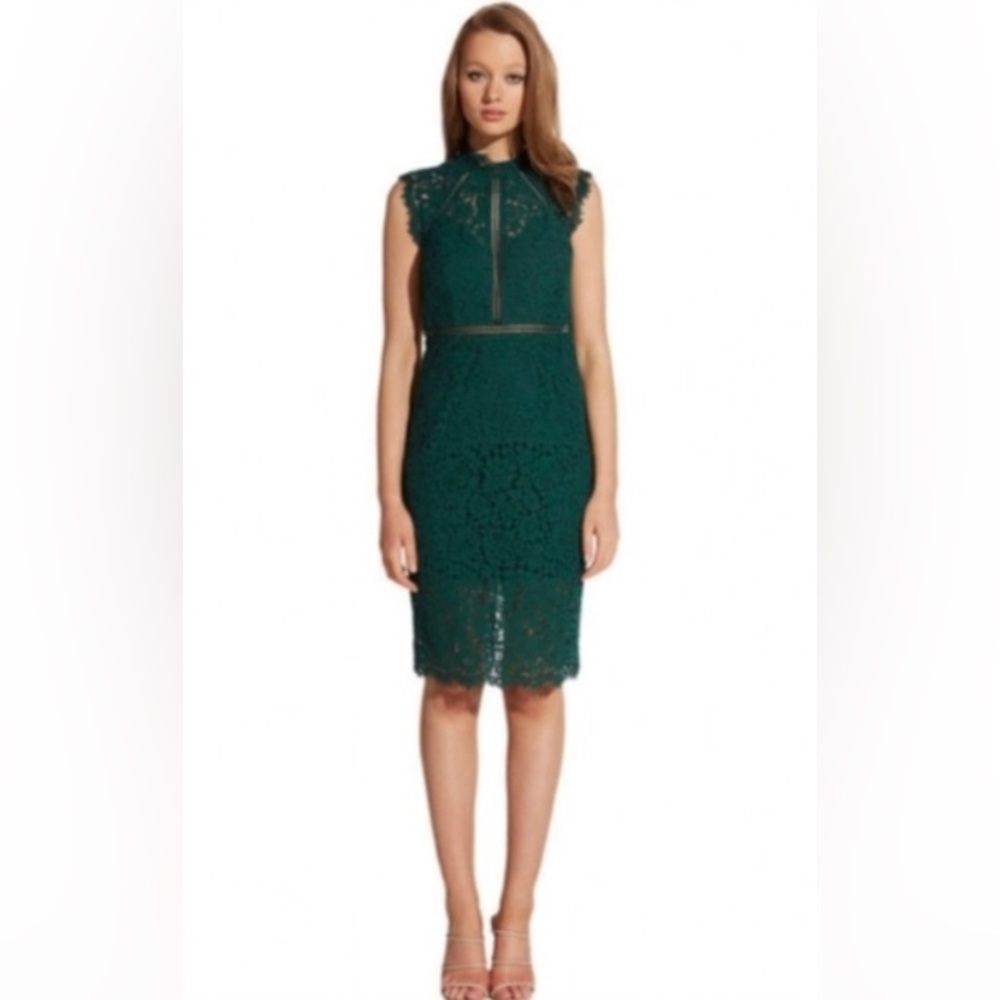 Bardot | Green Lace Panel Sheath Dress